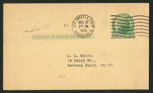 1934 Los Angeles to Hermosa Beach CA Postal Card Masonic Alpha Council No 39 1c