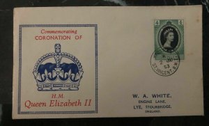 1953 Kingstown St Vincent QE 2 Coronation First Day Cover Queen Elizabeth FDC H 