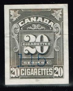 Canada Cigarette Rev. Stamp Used - 20c Grey Imperf (Light Crease) - Lot 101915