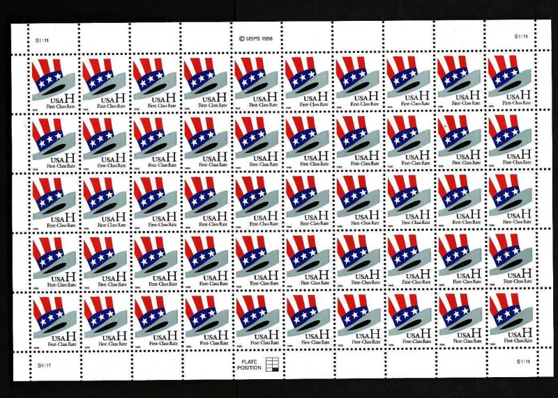 USA-Sc#3260- id12-unused NH sheet-Uncle Sam's hat-1998-