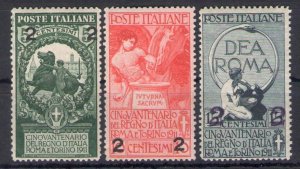 1913 Italy - Kingdom, n. 99/01, Unit of Italy Overprinted - 3 values - MNH**