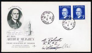 CANADA #393 1961 Prime Minister Arthur Meighen Pair FDC (B)