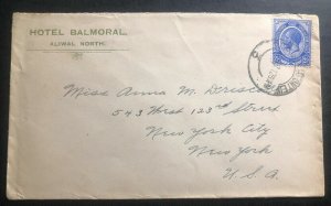 1919 Bloemfontein South Africa Hotel Balmoral Cover To New York USA