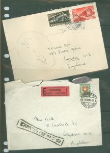 Switzerland 200/309-310 1935-6, 1947 Trains; Express cover Lusanne to London 12/31/35, back cancelled London 1/1/36, torn at top