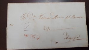 O) 1805 circa, PERU, PREPHILATELIC - PRESTAMP, 2 HANDSTRUCK, CIRCULATED TO AREQU