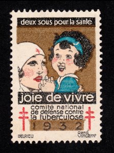 REKLAMEMARKE POSTER STAMP SEAL FRANCE CONTRE LA TUBERCULOSE 1932 MNG