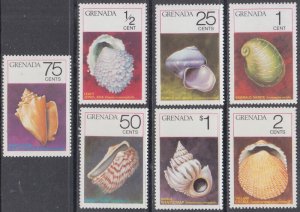 GRENADA Sc # 652-8 CPL SET of 7 SEA SHELLS