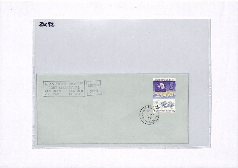 BRITISH ANTARCTIC TERRITORY Cover Signy Island SURVEY BASE Cachet 1972 Ship ZK82