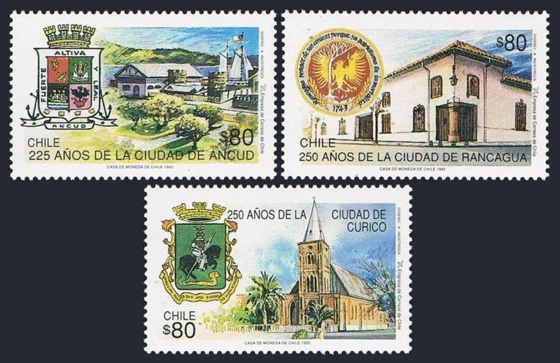 Chile 1082-1084, MNH. Mi 1590-1592. Chilean Cities, 1993.Rancagua, Curico,Ancud.