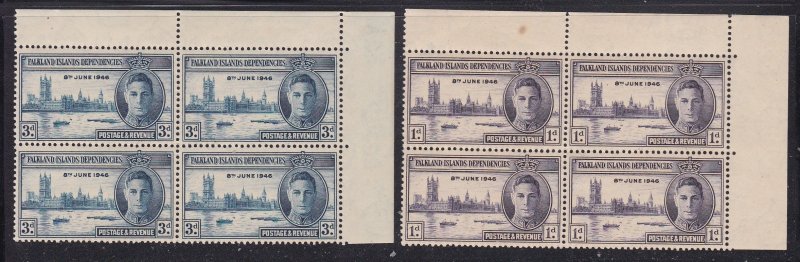 Falkland Islands 97-98, MNH Blocks of 4 - Peace Issue 1946