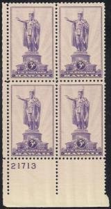 SCOTT  799  HAWAII TERRITORY  3¢  PLATE BLOCK OF 4  MINT NEVER HINGED