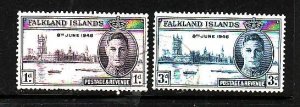 Falkland Islands-Sc#97-8-used KGVI Omnibus set-Peace Issue-id5-1946-