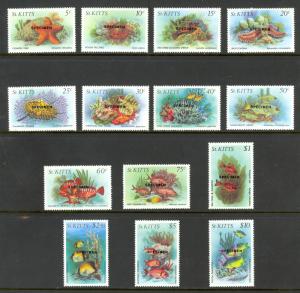 ST KITTS 1984 MARINE LIFE SET OF 14 Overprinted SPECIMEN Sc 139-152 MNH