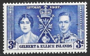 GILBERT AND ELLICE ISLANDS 1937 KGVI 3d Coronation Issue Sc 39 MNH