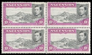 Ascension #49 Cat$250, 1944 10sh red violet, block of four, never hinged