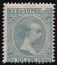 CUBA 1896 Sc P25  1/2m King  Alphonso XIII Mint LH - Printing Error