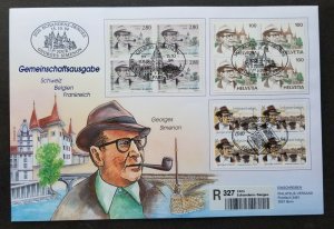 Belgium Switzerland France Joint Issue Georges Simenon 1994 (joint blk FDC *rare