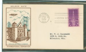 US 852 (1939) 3c Golden Gate International Exposition(single) on an addressed(typed) first day cover with a Bronesky cachet