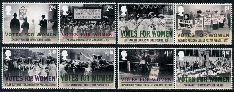 HERRICKSTAMP GREAT BRITAIN Sc.# 3696-3706 Votes for Women Setenant Pairs