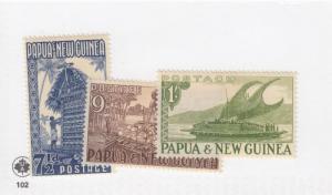 PAPUA & NEW GUINEA (MK2664) #129-131 VF-MLH  71/2,9d,1sh  YAM HOUSE/CANOE/COPRA