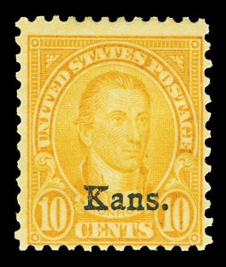 Scott 668 10c Kans. Overprint Mint Fine OG HR Cat $22.50