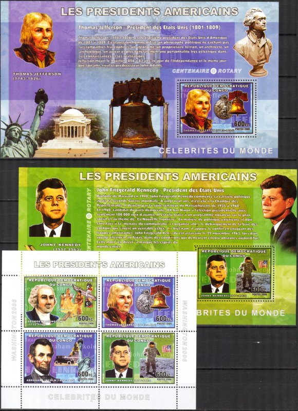 Congo 2006 Presidents of USA Kennedy Washington Lincoln sh. + 4 S/S MNH 2 scans