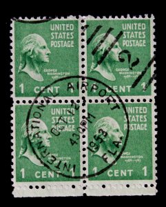 US #804 SON Block of 4 Used International Airport Duplex Cancel SOTN 1953