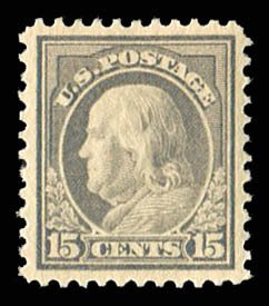 United States, 1910-30 #514 Cat$35, 1917-19 15c gray, lightly hinged