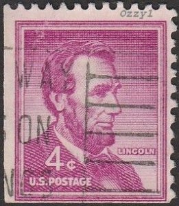 US #1036b 1958 4c Red Violet President Lincoln USED-Fine-NH.