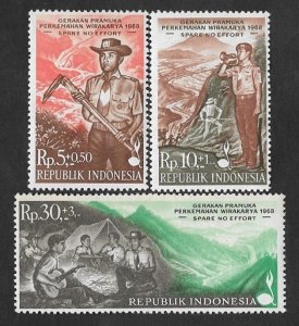 SD)1968 INDONESIA COMPLETE SCOUT SERIES, SCOUT CAMP WIRAKARYA, 3 MNH STRINGS