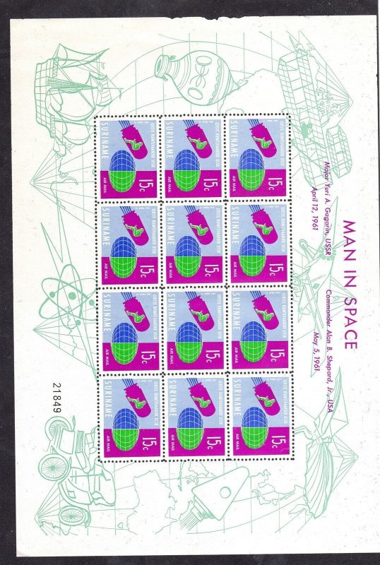 SURINAM #C28-C29 1961 MAN IN SPACE MINT VF NH O.G SHEET 12  (xx)