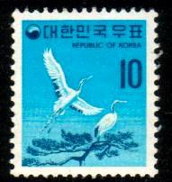 Red-crested Cranes, Korea stamp SC#643 used