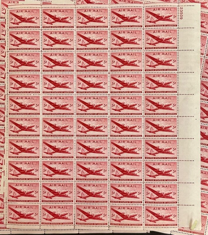 C-32  DC-4 Skymaster  Lot of 5 sheets  MNH 5 cent sheet of 50   FV $12.50  1946