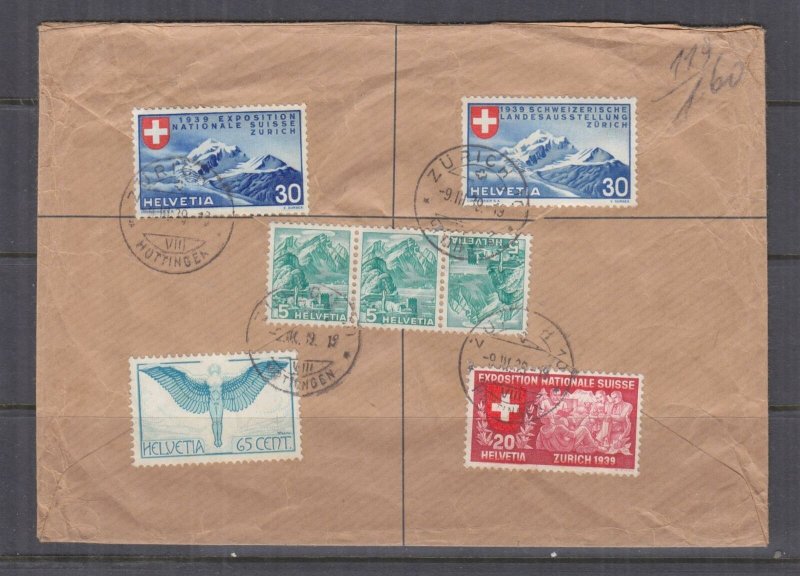 SWITZERLAND, 1939 Reg. cover, National Exhibition 30c. (2), Zurich to Australia.