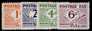 RHODESIA & NYASALAND QEII SG D1-D4, 1961 POSTAGE DUE set, NH MINT. Cat £15.