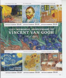 2015 Antigua Vincent Van Gogh Paintings MS6 (Scott 3285) MNH