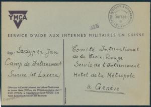 Switzerland WWII Internee Jursee Jan Szczypka YMCA Camp Prisoner Cover 53940