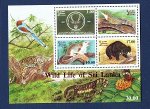 SRI LANKA - # 1109-1112a - VFMNH S/S - wild life, lizard, bear, squirrel  - 1994