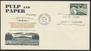 1956 #362 20c Paper Industry FDC JCR Cachet Ottawa