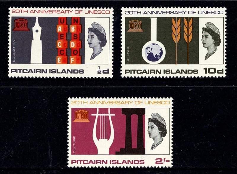 Pitcairn Islands 1966 UNESCO  20th Anniversary  Set of 3 MH