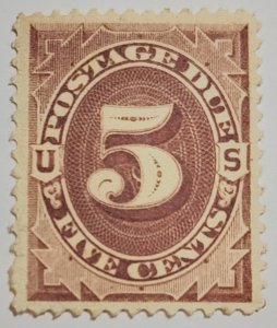 Scott Stamp# J11- Scarce 1879 5¢ Deep Brown Special Printing.  MNG. SCV $5,250