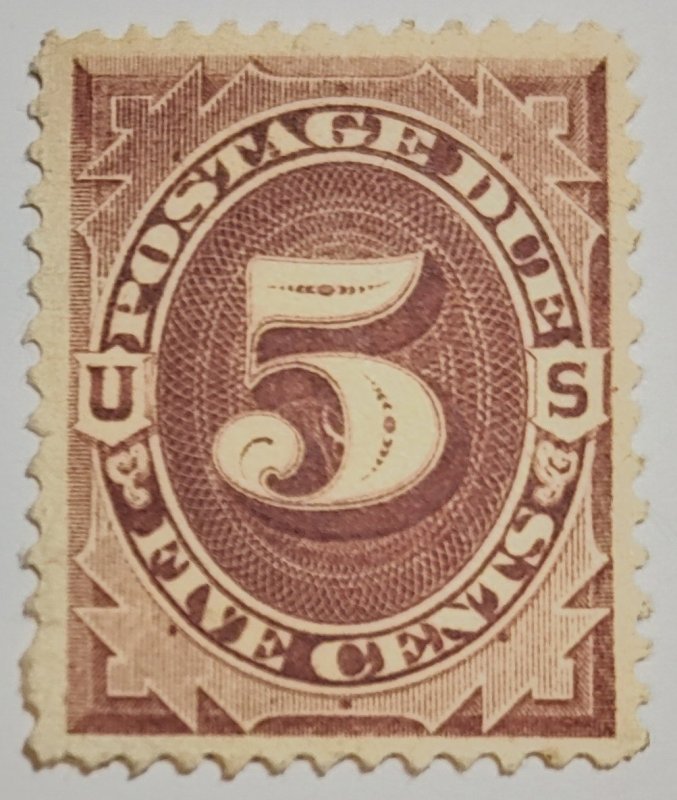 Scott Stamp# J11- Scarce 1879 5¢ Deep Brown Special Printing.  MNG. SCV $5,250