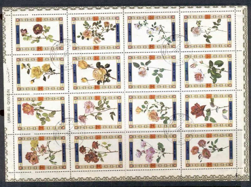 Umm al Qiwain 1972 Flowers, roses sheetlet (Mi#1434-49) CTO