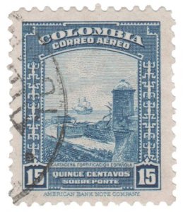 COLOMBIA AIRMAIL STAMP 1948. SCOTT # C153. USED. # 3