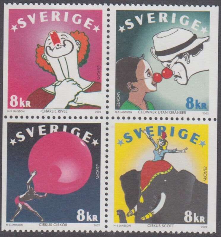 SWEDEN Sc # 2439a-d MNH BOOKLET PANE of 4 DIFF - CLOWNS, CIRCUS