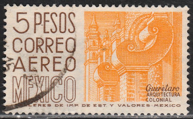 MEXICO C266, $5Pesos 1950 Definitive 2nd Printing wmk 300. USED. F-VF. (1257)