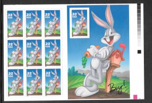 #3137 MNH BUGS BUNNY CUT FROM PRESS SHEET FULL GUTTER ON RIGHT