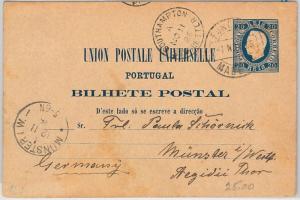 PORTUGAL  -  POSTAL STATIONERY CARD: used in MADEIRA to GERMANY througH UK 1895