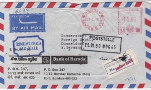 India 1980 Bank of Baroda Seal Bombay Cancel Regd Airmail Stamp Cover Ref 29738