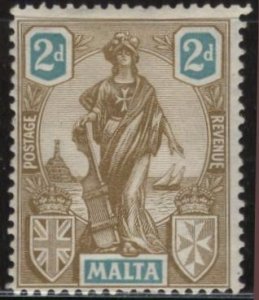 Malta 103 (mhr) 2p allegory of Malta, ol brn & turq (1922)